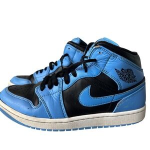 Nike Air Jordan 1 Mid University Blue Black Leather Sneakers DQ8426-401‎ 8.5